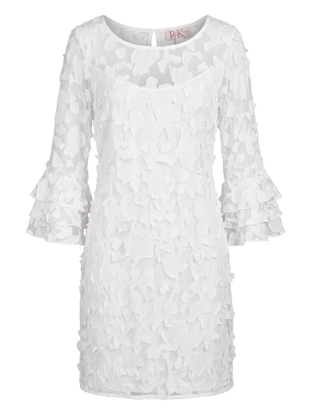 R&K White Floral Appliqué Long-Sleeve Shift Dress
